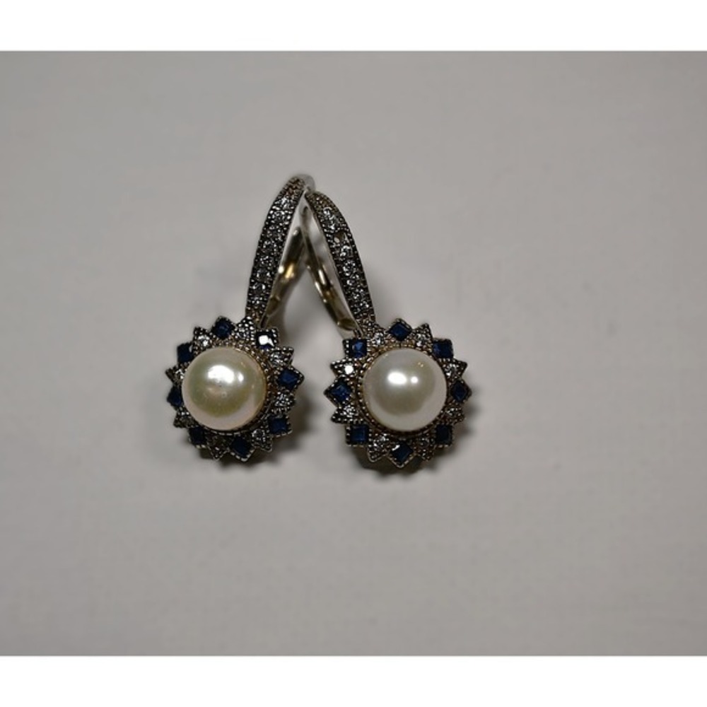 Contessa Di Capri Pearl Sapphire Earrings Womens
